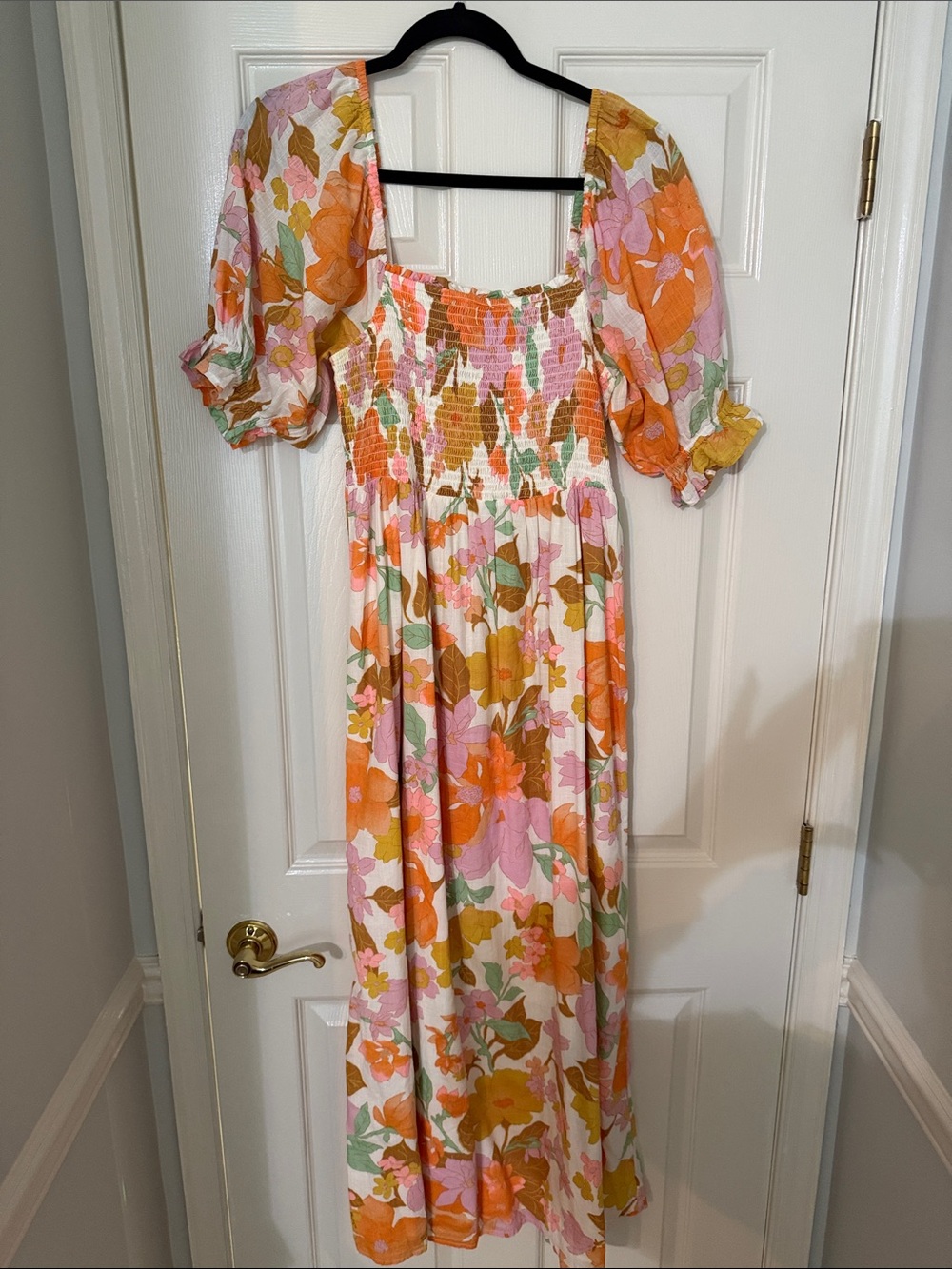 Billabong Floral Maxi Dress in Orange, Pink & Green